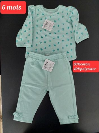Ensemble 2 pièces fille 6mois vert clair