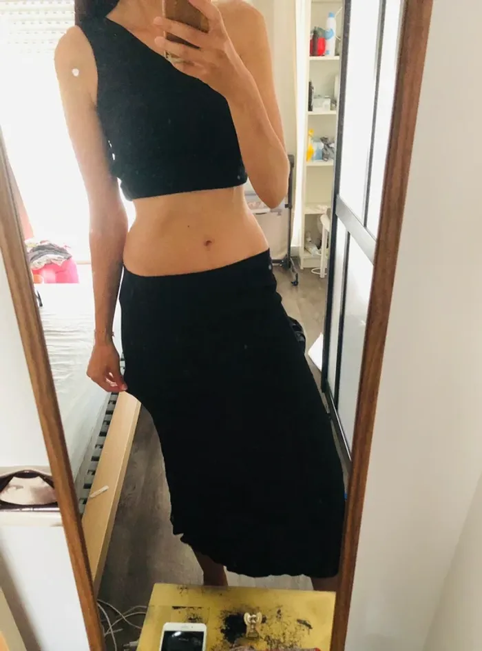 Jupe mi longue fluide noire taille basse ou taille haute - photo numéro 2