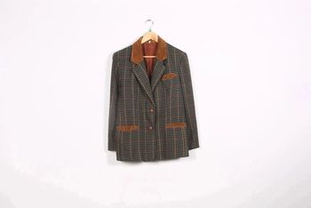 Blazer vintage 80's en velours & lainage mélangé motif pied de poule (#240557)