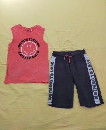 Tee-shirt débardeur corail+short long noir assorti garçon 12ans marque SMILEY WORLD