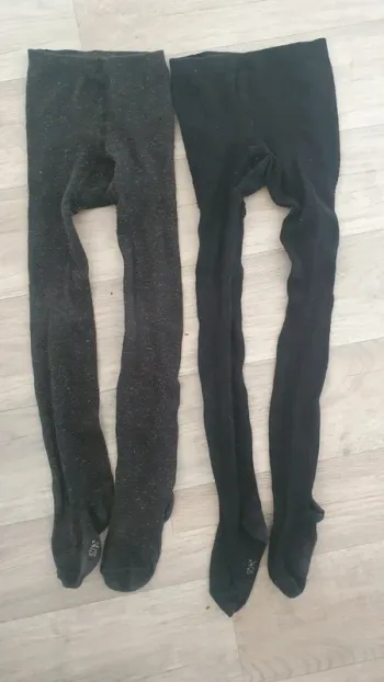 Lot de 2 collants épais hiver noir pailleté fille taille 24/26