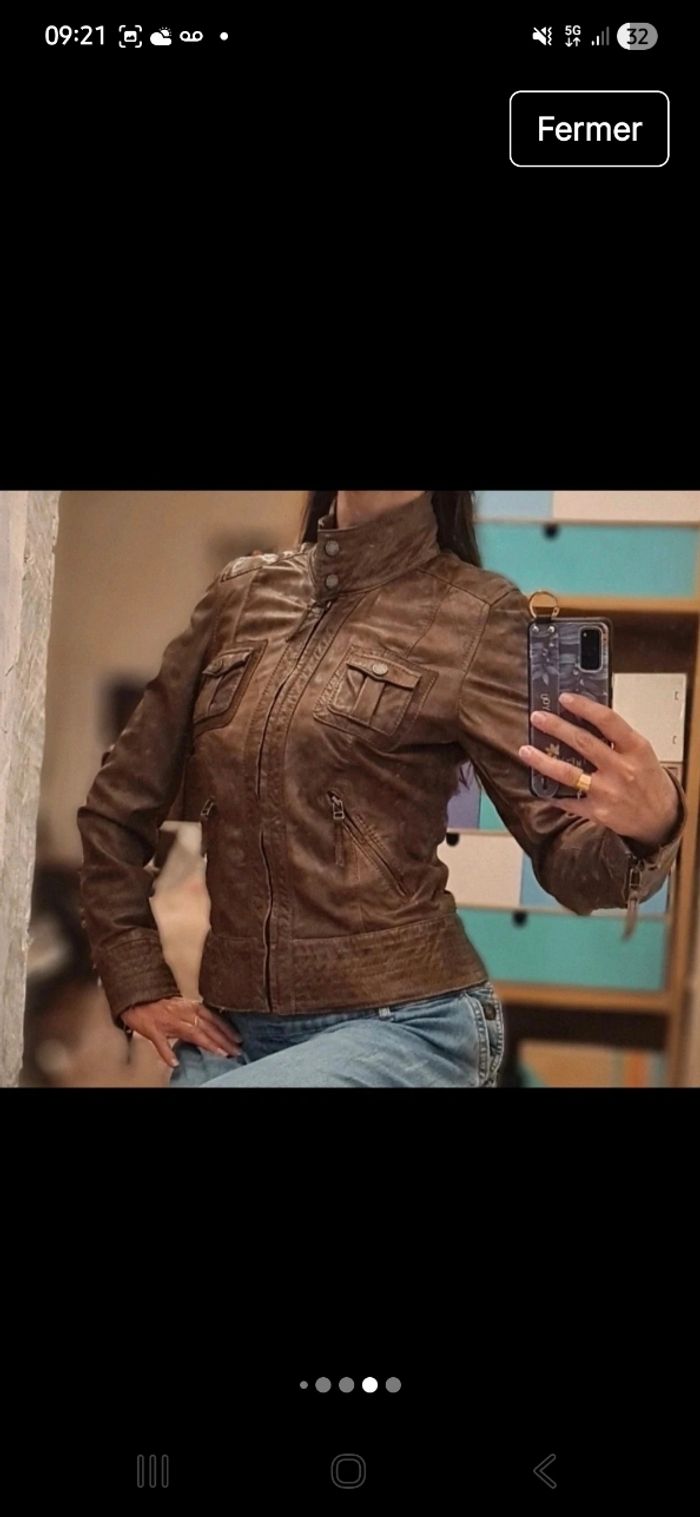 Veste cuir véritable marron - photo numéro 5