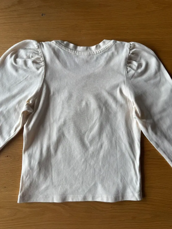 Tenue 2 pièces, tregging jeans pailleté bleu denim et top ML beige cœur sequins - Taille 4 Ans - photo numéro 9