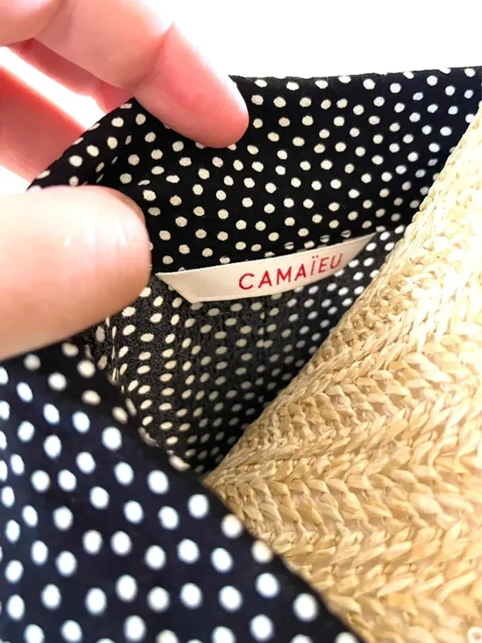Sublime chemise manche longue à boutonnage et col noir et blanc style plumetis à pois - photo numéro 16
