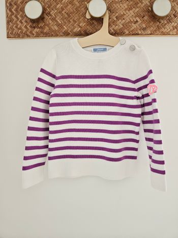 Pull marinière Jacadi 3 ans blanc et violet 100% coton