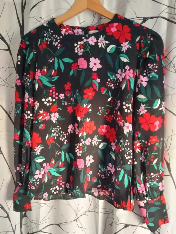 Blouse femme noir fleurs multicolores, Mango, taille XS
