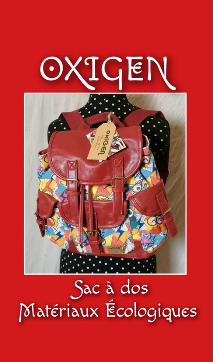 Sac à dos cuir écologique rouge multicolore manga Oxigen