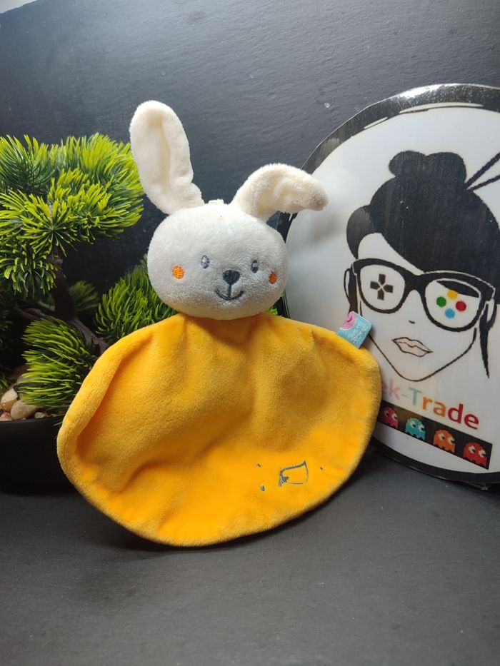 doudou lapin sucre d'orge petit orange jaune blanc feuille gris - photo numéro 1