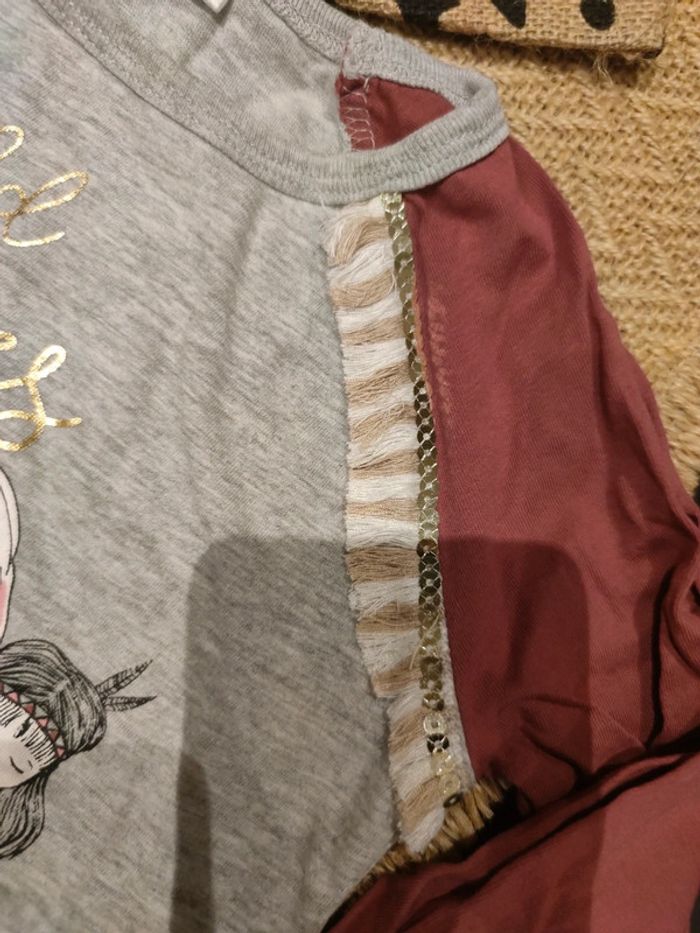 Tee shirt à manches longues gris chiné/vieux rose - photo numéro 2