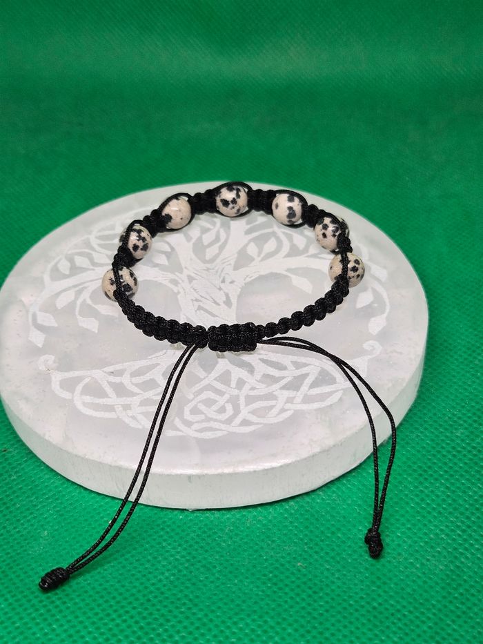 Macramé Bracelet en Jaspe Dalmatien - photo numéro 4