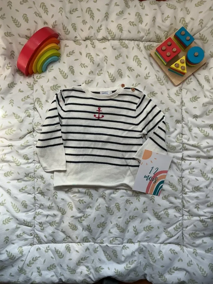 pull léger blanc rayé marine 12 mois bout'chou