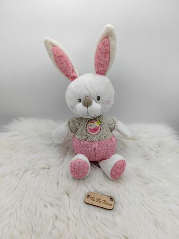Doudou peluche Lapin Blanc rose Beige Mots d'enfants