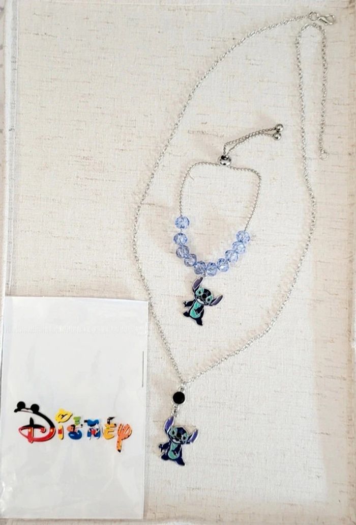 Set collier + bracelet Stitch – Bijoux Disney bleus - photo numéro 3