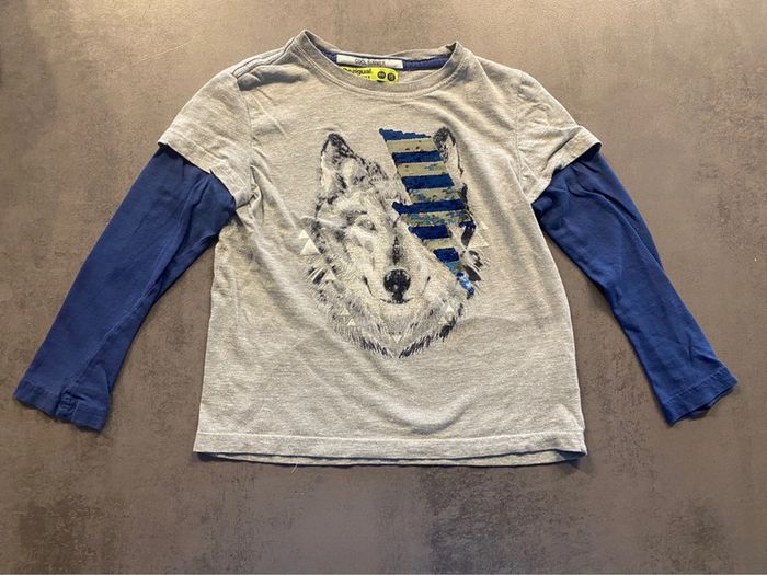 T-shirt manches longues « loup » Desigual taille 5/6 ans