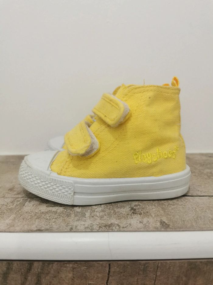 🍃Baskets montantes scratch jaune et blanche taille 20 - photo numéro 2