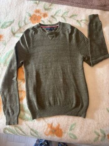 Pull Tommy Hilfiger kaki texturé – 100 % coton – Taille M