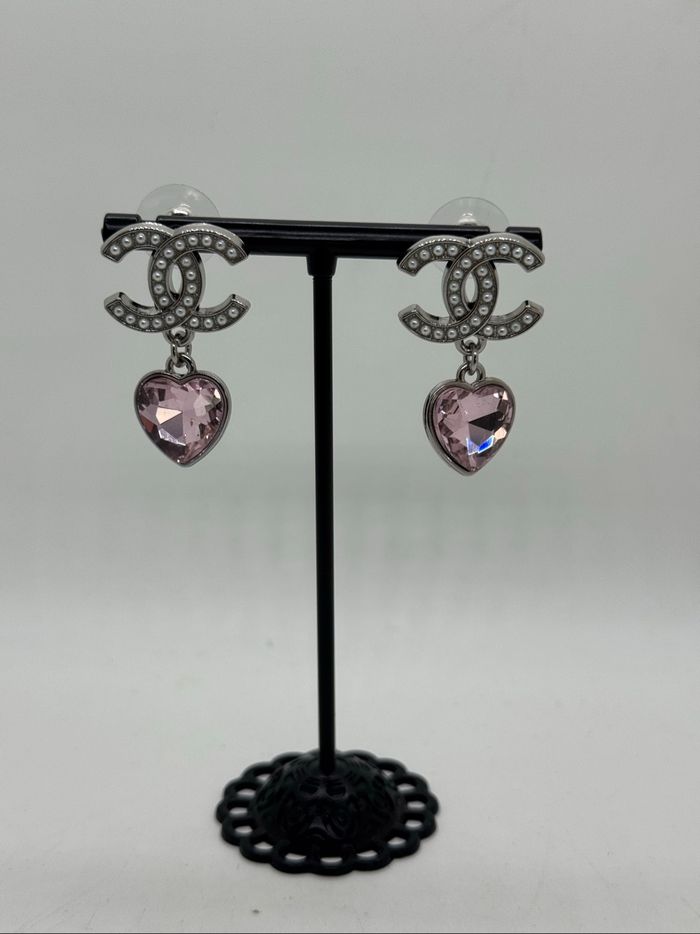 Boucles d’oreilles pendantes argenté zircon rose - photo numéro 8