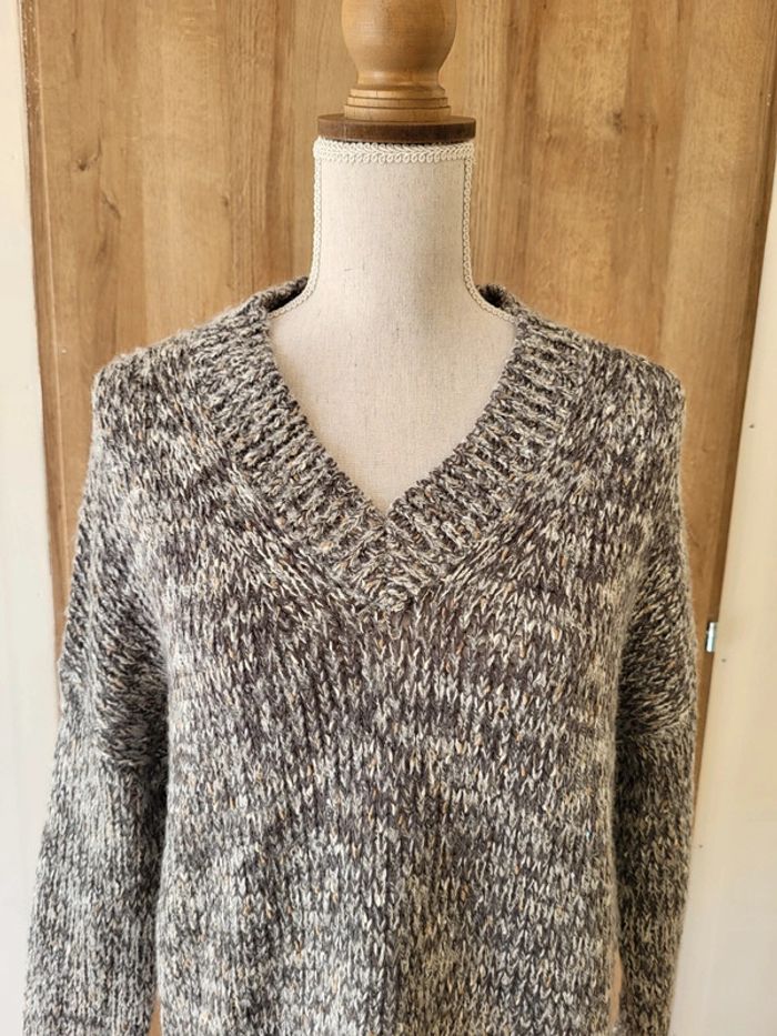 Pull col V gris beige chiné Springfield Taille S ou 36