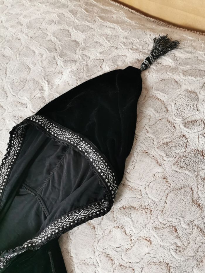 Robe à capuche orientale style kaftan en velours noir pour femme - photo numéro 7