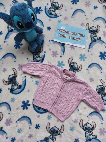 Gilet epai en laine Fille H&M - 3 mois - rose clair - Etat : Excellent