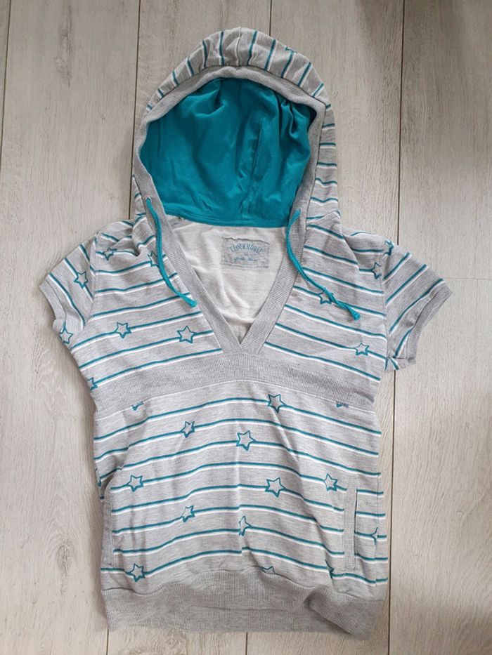 Sweat à Capucje Manches Courtes Gris Bleu