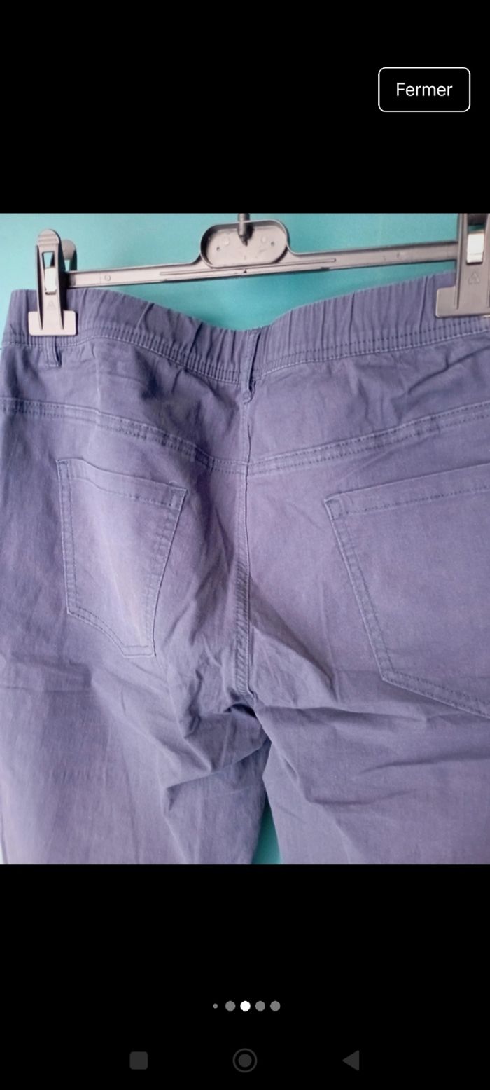 Pantacourt femme coton bleu marine, taille élastiquée - photo numéro 4