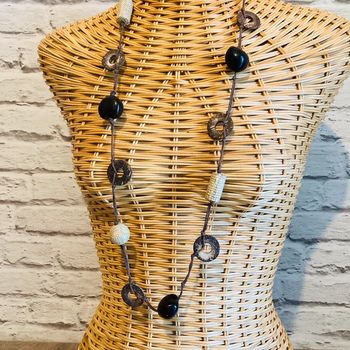 Collier long | vintage | marron & beige 🌿