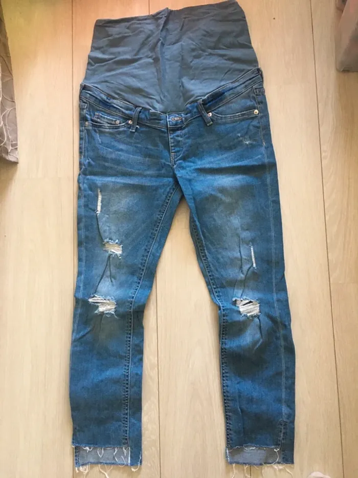 Jean de grossesse bleu coupe  7-8 T.40 H&M