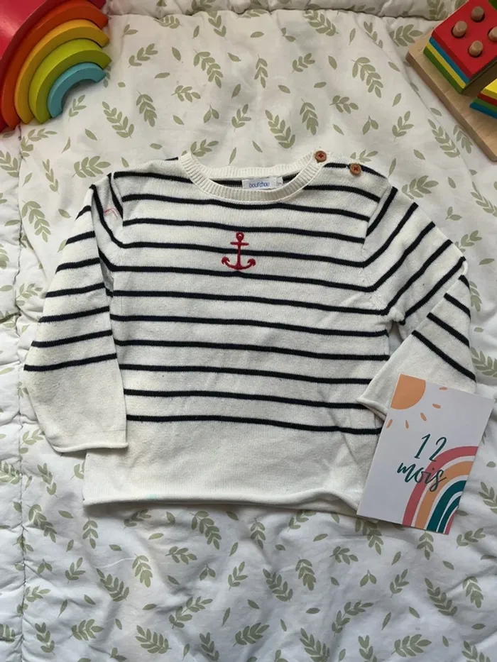 pull léger blanc rayé marine 12 mois bout'chou - photo numéro 2