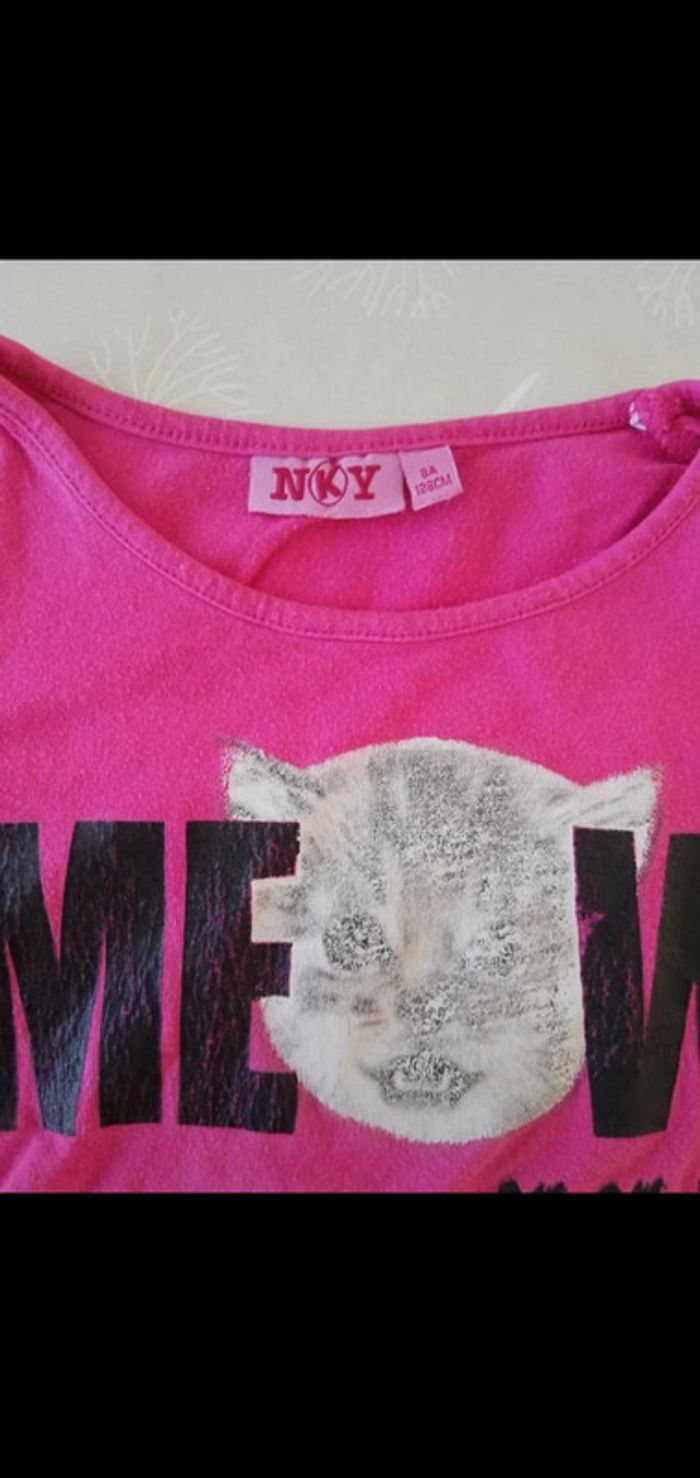 Tee shirt rose manches longues chat NKY 8 ans - photo numéro 2