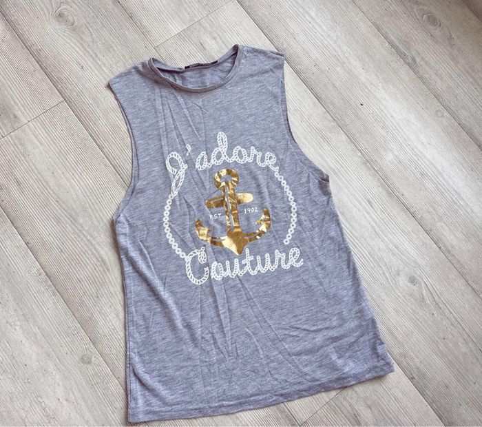Débardeur gris avec dessin dorée femme Neuf - photo numéro 2
