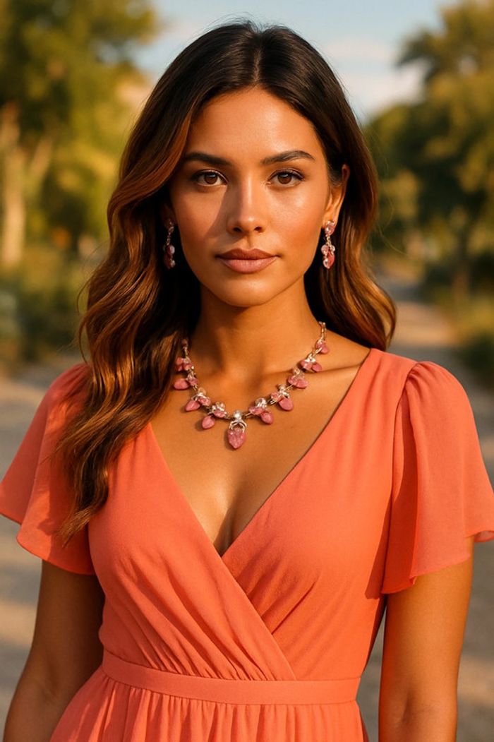 Parure boucles d oreilles et collier perles et corail