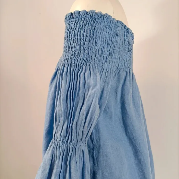 Top épaules dénudées bleu clair Zara taille XS style bohème manches larges smocké A188 - photo numéro 4