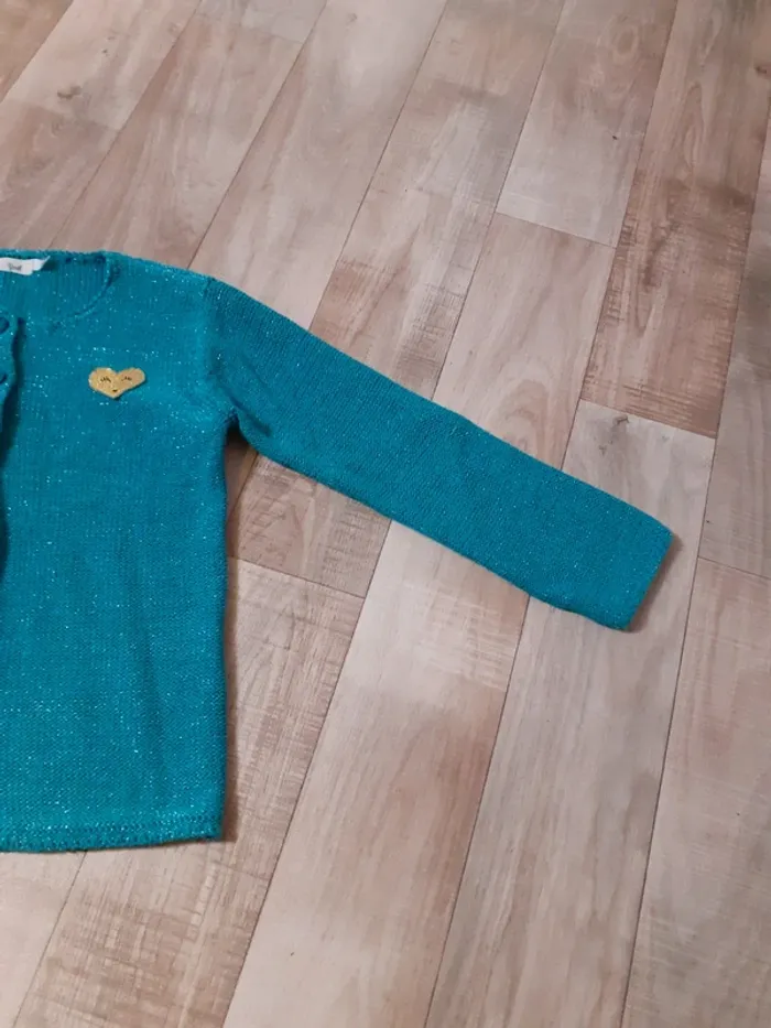Gilet fille bleu vert pailleté 3 ans - photo numéro 2
