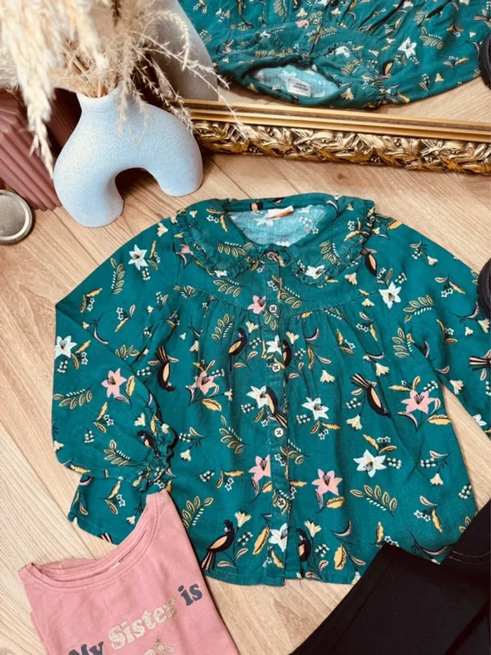 Taille 4 ans tenue 3 pièces fille TAO Tissaia vert rose noir * fleurs * 🌸 - photo numéro 2