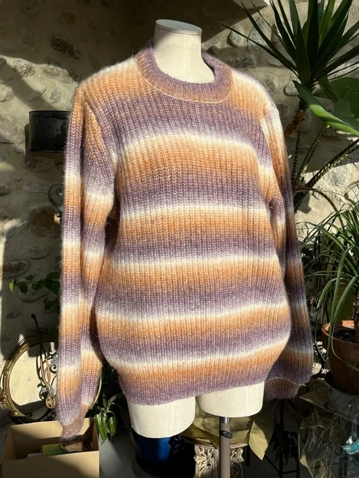 Ghanda - Pull knit tie and dye violet orange et blanc dégradé gradient