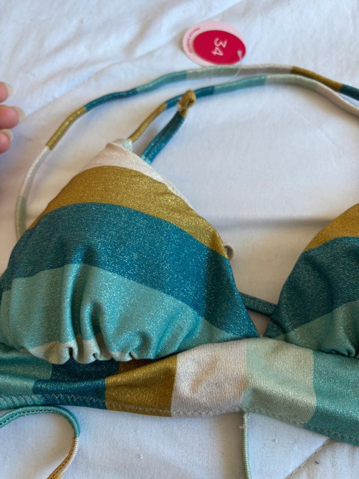 Ensemble maillot de bain bikini pailleté brillant motif multicolore taille XS/34 Penti neuf - photo numéro 5