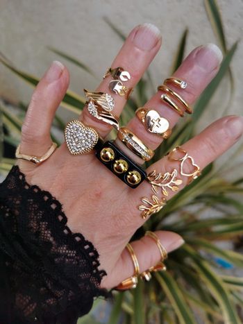 A40 lot de 12 bagues gothic rétro vintage doré or tendance