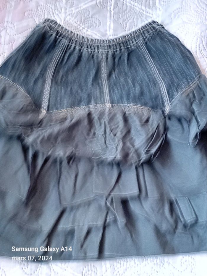 Jupe bimatiere à volants bleu fille 10 ans Eliane et Lena - photo numéro 3