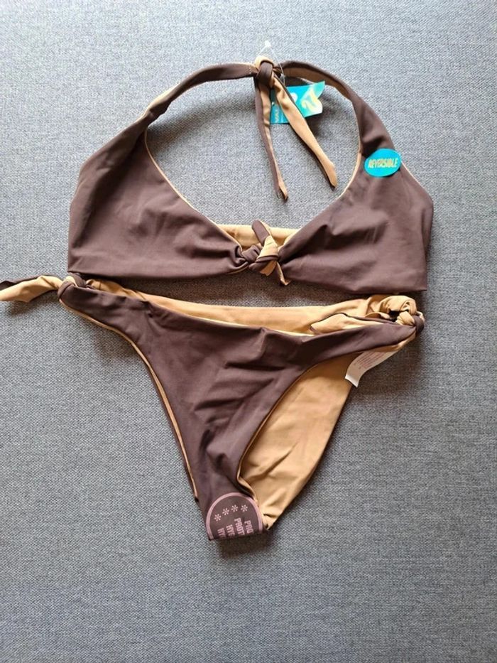 Maillot de bain / bikini réversible marron / beige en M