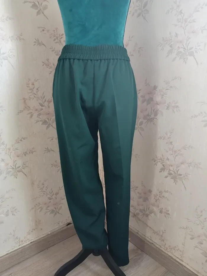 Pantalon droit habillé vert foncé avec poches lien a nouer et élastique derrière / gémo / (40) - photo numéro 6