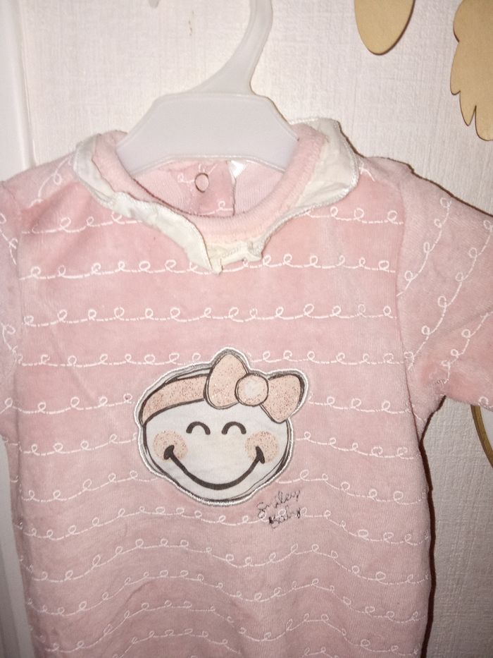 Pyjama bébé fille  velour, hiver numéro 2 en 1 mois rose pâle - photo numéro 3