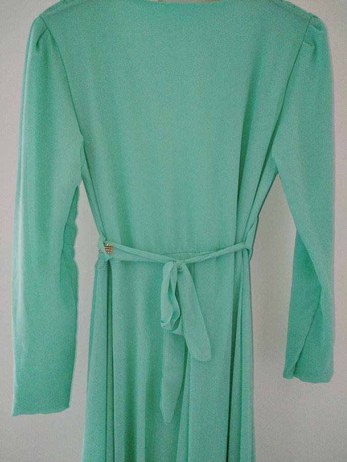 Robe de soirée longue vert menthe avec ceinture à nouer - photo numéro 4