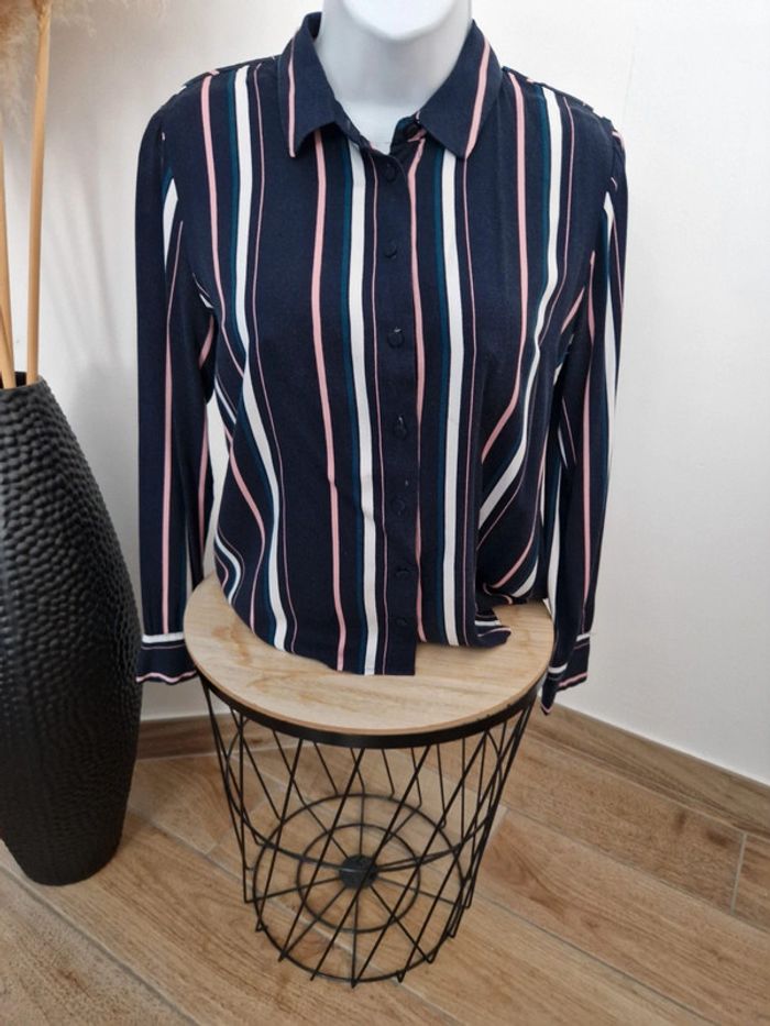💙 Chemise bleue rayée rose et blanc Pimkie S - photo numéro 2