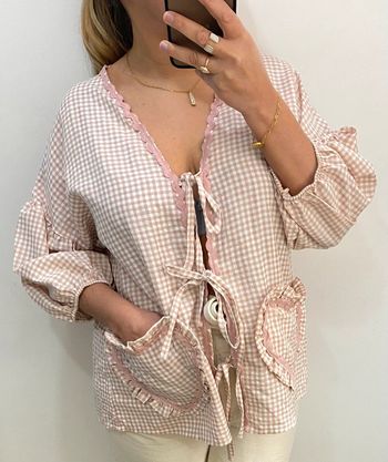 Jolie Blouse Vichy A Nouer Avec Poches Taille Unique
