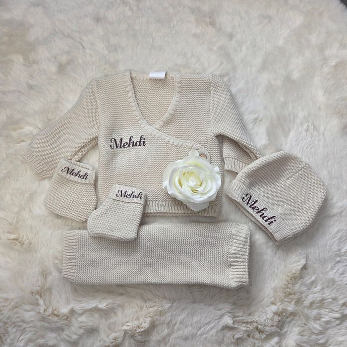 Tenue bébé 4 pièces maille beige
