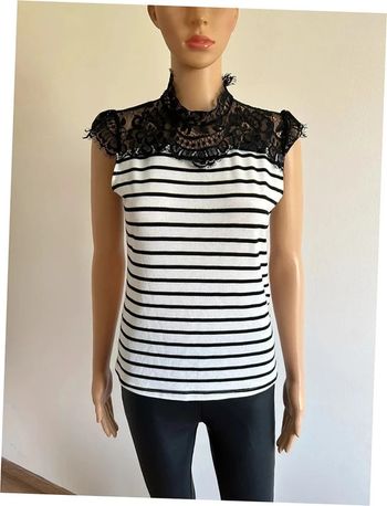 Top rayé blanc et noir à manches courtes avec dentelle Morgan taille S TBE
