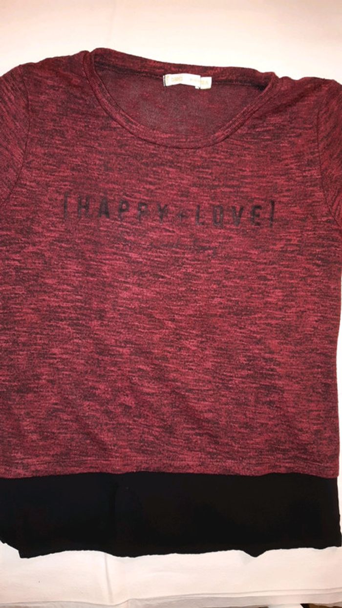 T-shirt bordeau et noir, en taille 12 ans Gémo - photo numéro 3