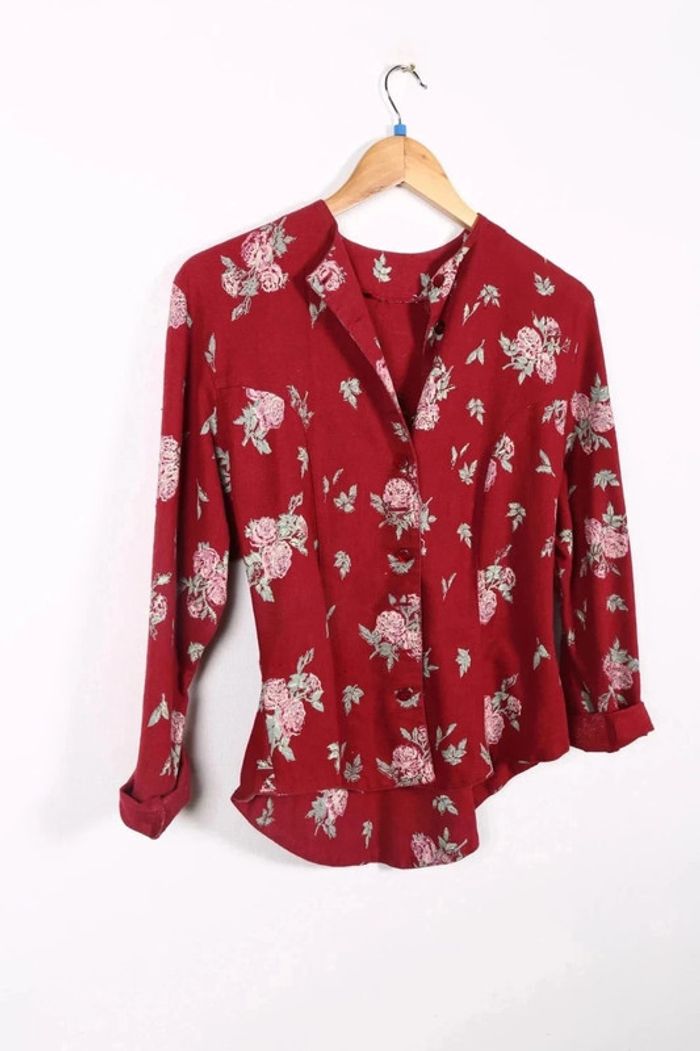 Veste légère vintage 80's en coton et lin motif fleurs et roses peintes (#240653) - photo numéro 2