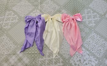 LOT DE 3 PINCES BARETTES CHEVEUX NOEUD SATIN ROSE VIOLET ECRU ! NEUF !